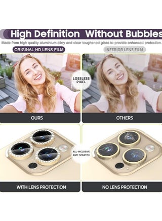 Camera Lens Protector Compatible for iPhone 14 Pro/iPhone 14 Pro Max, [Anti-Scratch] Premium Tempered Glass Film Aluminum Alloy Lens Ring Cover – GOLD DIAMOND