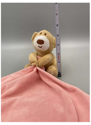 "Vitacelli Tan Teddy Bear Lovey Baby Security Blanket - Soft Pink Velour with Green Heart"
