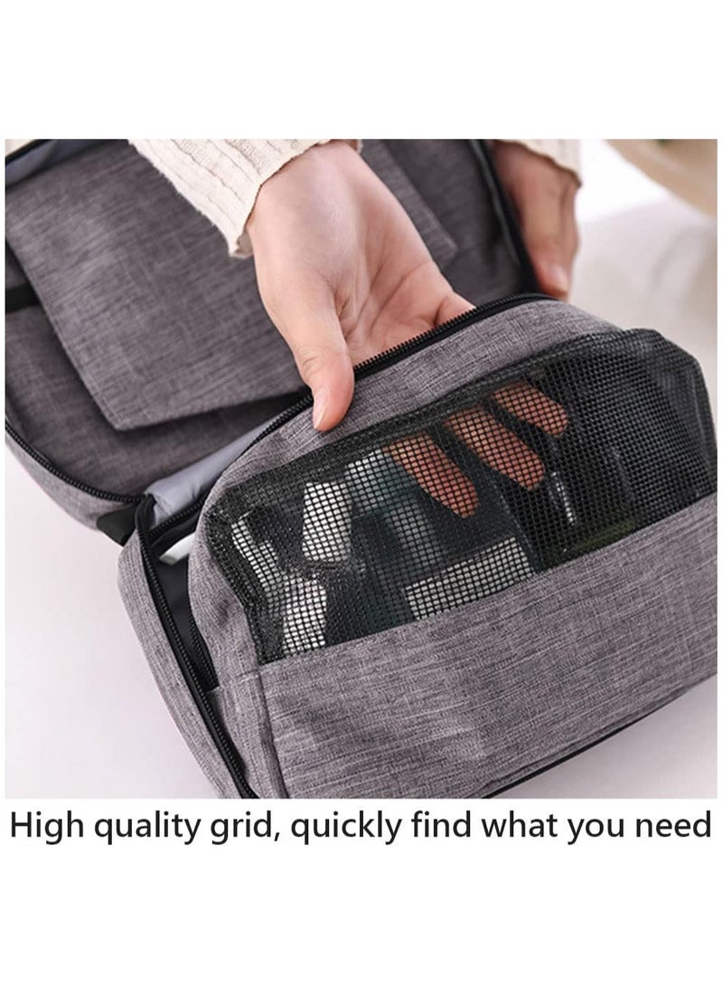 Toiletry Bag with Hanging Hook for Men & Women, Large Makeup Organizer, Travel Cosmetic Case for Toiletries, Full-Sized Bottles, Accessories (Grey)