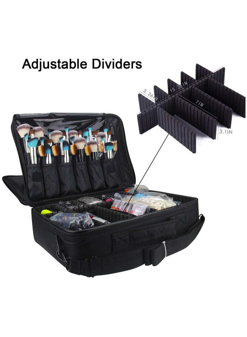 Makeup Case Large Makeup Bag Professional Train Case 16.5 inches Travel Cosmetic Organizer Brush Holder Waterproof Makeup Artist Storage Box, 3 Layer Large Capacity (BLACK)