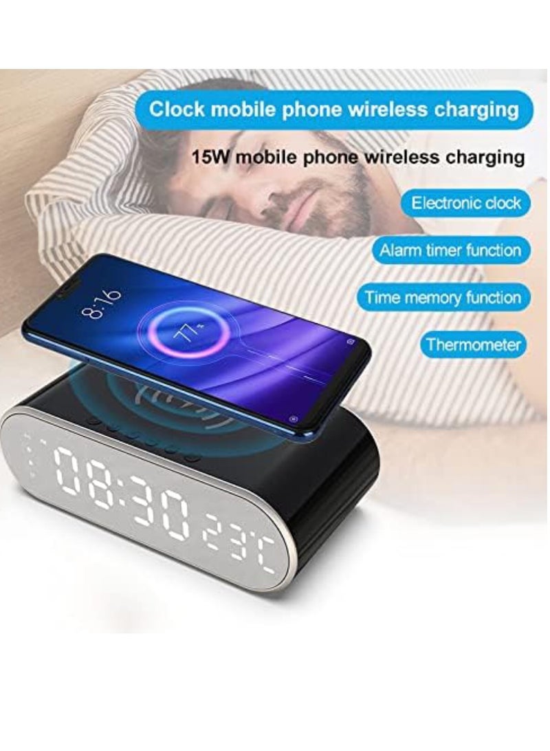 Alarm Clock with Wireless Charging, New 15W Faster Charging, Alarm Clocks for Heavy Sleepers Adults, Digital Alarm Clock for Bedroom, Home, or Office (Black)