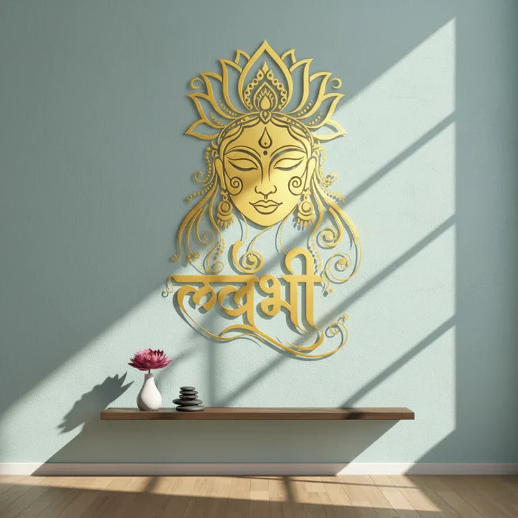 Lakshmi Portrait Calligraphy Acrylic Art - Prosperity & Grace