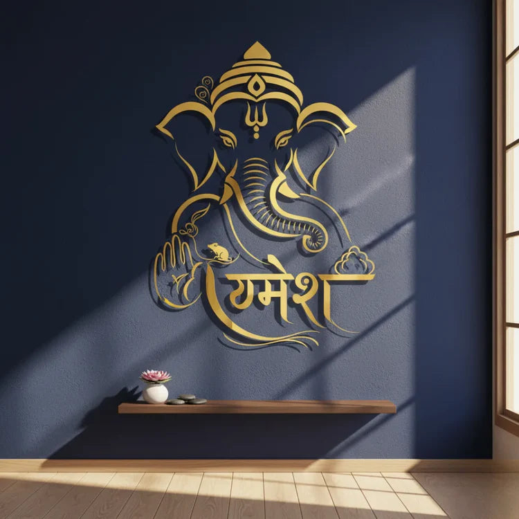 Lord Ganesha Portrait Calligraphy Acrylic Art - Vighnaharta