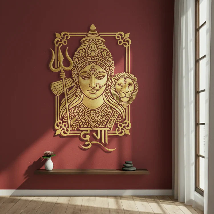 Goddess Durga Portrait Calligraphy Acrylic Wall Art - Divine Shakti