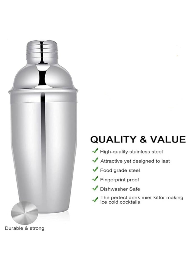 23-Piece Boston Stainless Steel Cocktail Shaker Bartender Kit Silver/Black 750ML 14x10.5x28cm