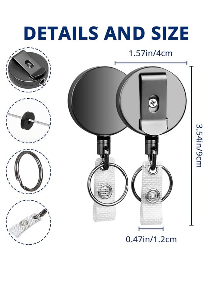 2 Pcs Heavy Duty Retractable Badge Holder Reel, Metal ID Badge Holder with Belt Clip Key Ring for Name Card Keychain