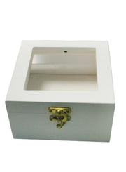 Wooden Square Hinged Storage Boxes Craft Gift Storage Container Dust Jewelry Box White