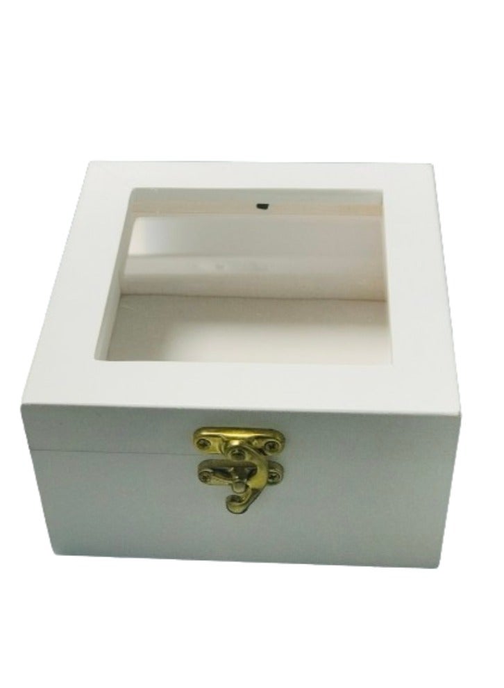 Wooden Square Hinged Storage Boxes Craft Gift Storage Container Dust Jewelry Box White
