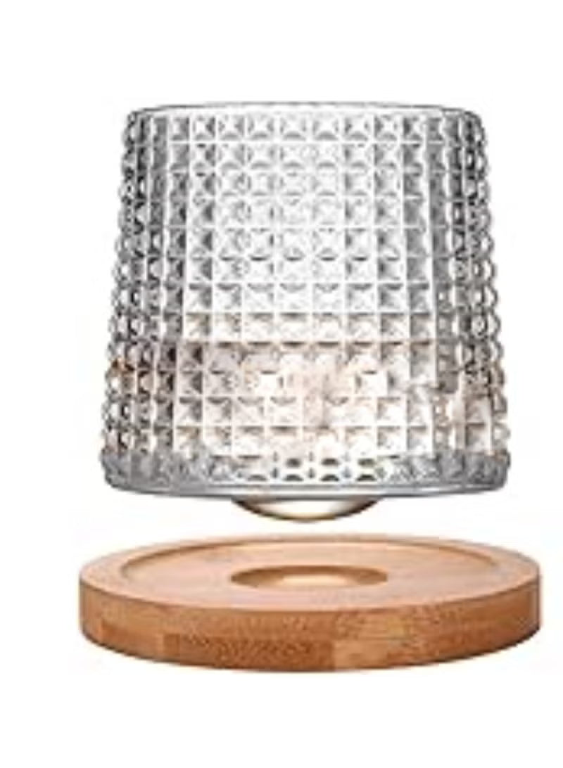 Set of 3Pcs Rotatable Tumbler Crystal Glass Cups 160ML Drinking Glasses with Creative Walnut Coasters