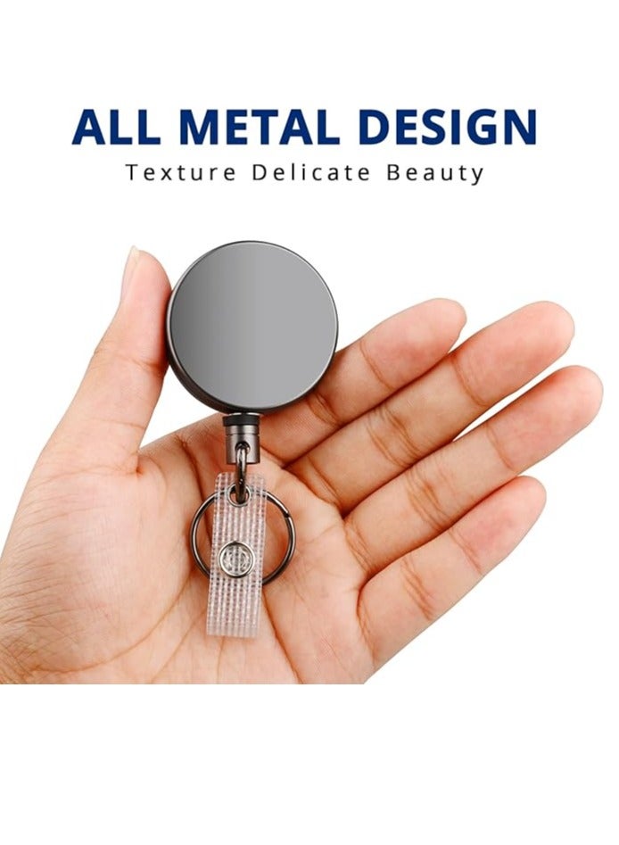 2 Pcs Heavy Duty Retractable Badge Holder Reel, Metal ID Badge Holder with Belt Clip Key Ring for Name Card Keychain