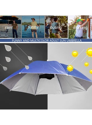 Umbrella Hat 65CM Sunscreen Windproof Hands Free Head Cap UV Protection Hats Mounted Top Folding for Fishing Beach Golf Sunshade Outdoor, Blue