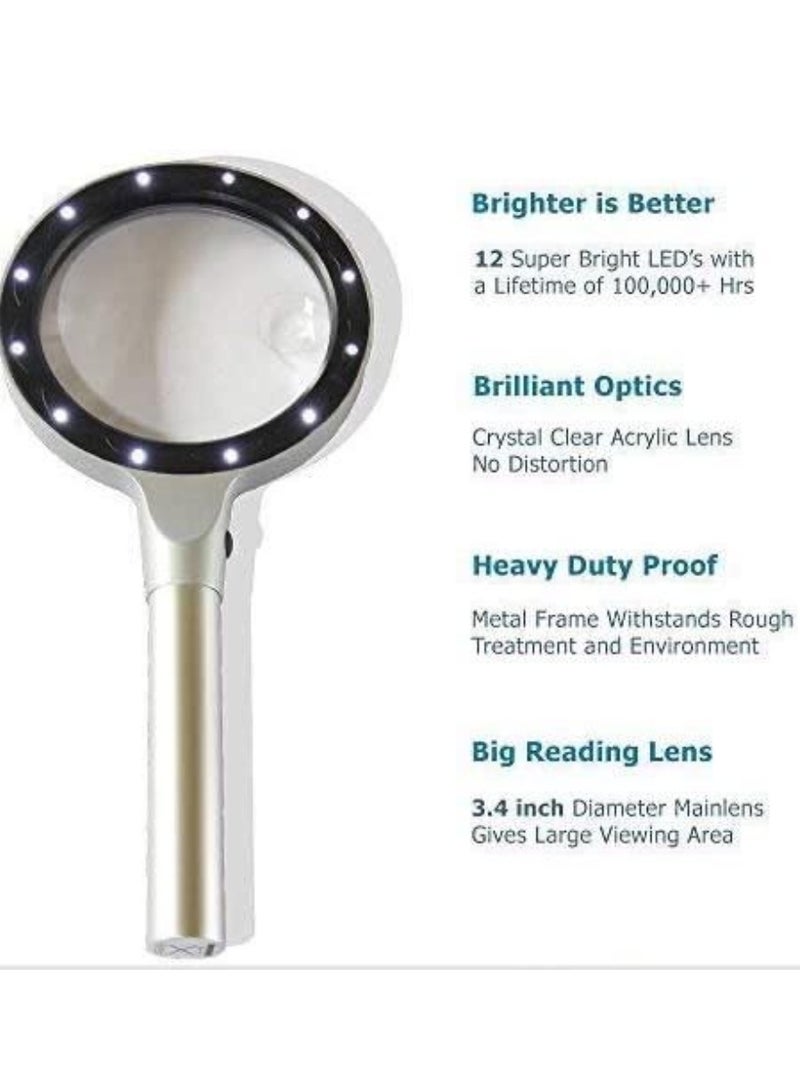 Magnifying Handheld Silver Magnifying Glass, 30X Magnification, With LED Lights, Optical High-definition Lenses, Reading Magnifier, DIY Handicraft Carving And Restoration, Identification of Sentences