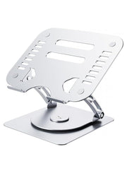SOUNDANCE Laptop Stand with 360° Rotating Base, Ergonomic Computer Riser for Desk, Adjutable Height Muti-Angle, Foldable Laptop Mount, Stable Metal Holder Support 10-15.6" Notebook PC, Silver Grey