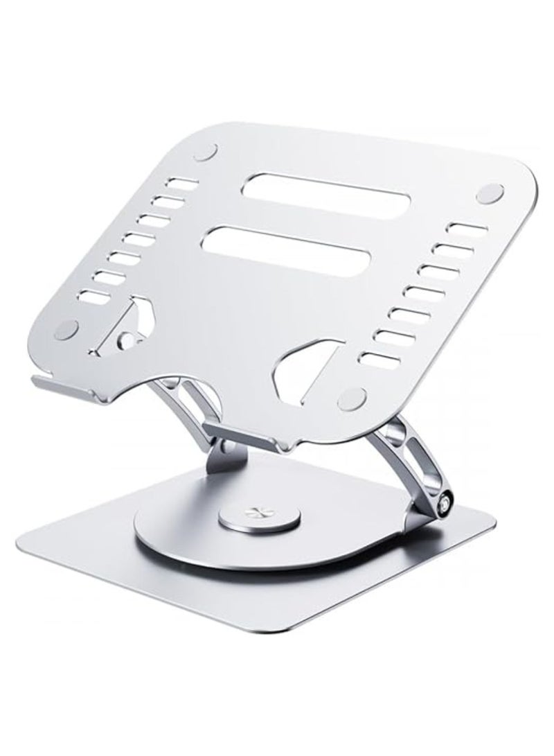 SOUNDANCE Laptop Stand with 360° Rotating Base, Ergonomic Computer Riser for Desk, Adjutable Height Muti-Angle, Foldable Laptop Mount, Stable Metal Holder Support 10-15.6" Notebook PC, Silver Grey