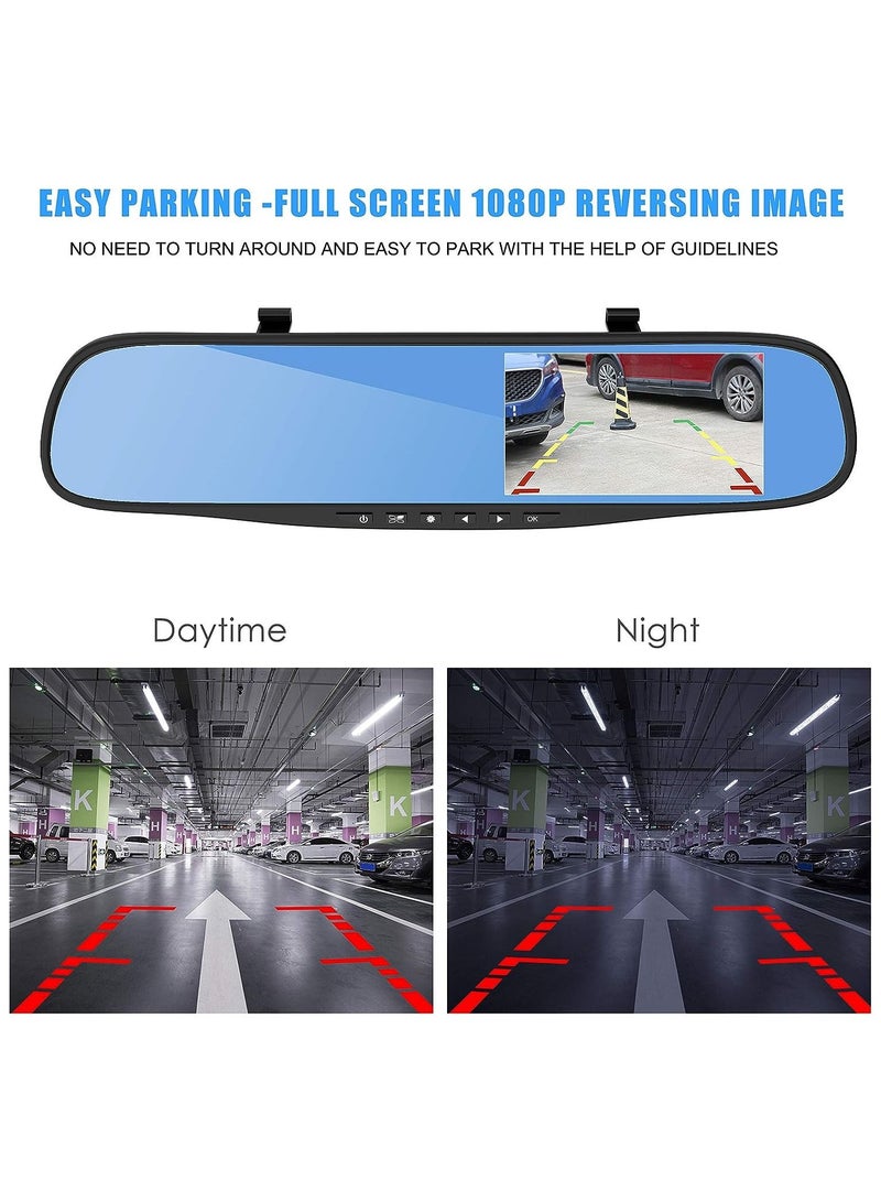 Dash Cams for Cars Front and Rear, Dual Lens HD 1080P 4. 3in Car DVR Rearview Mirror Camera Dash Cam Video Recorder