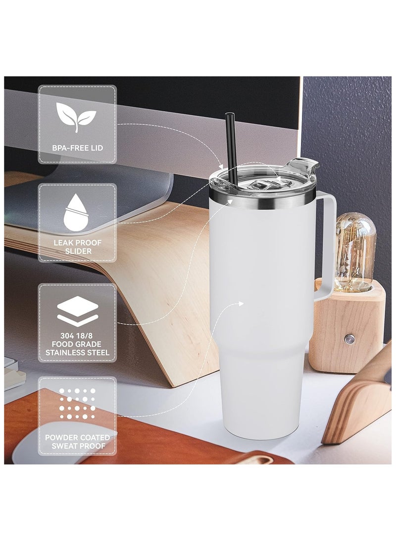 " Travel Mug with Handle and Straw - Stainless Steel, Leak-Proof, Vacuum Insulated Coffee Mug with Lid for Hot & Cold Beverages"