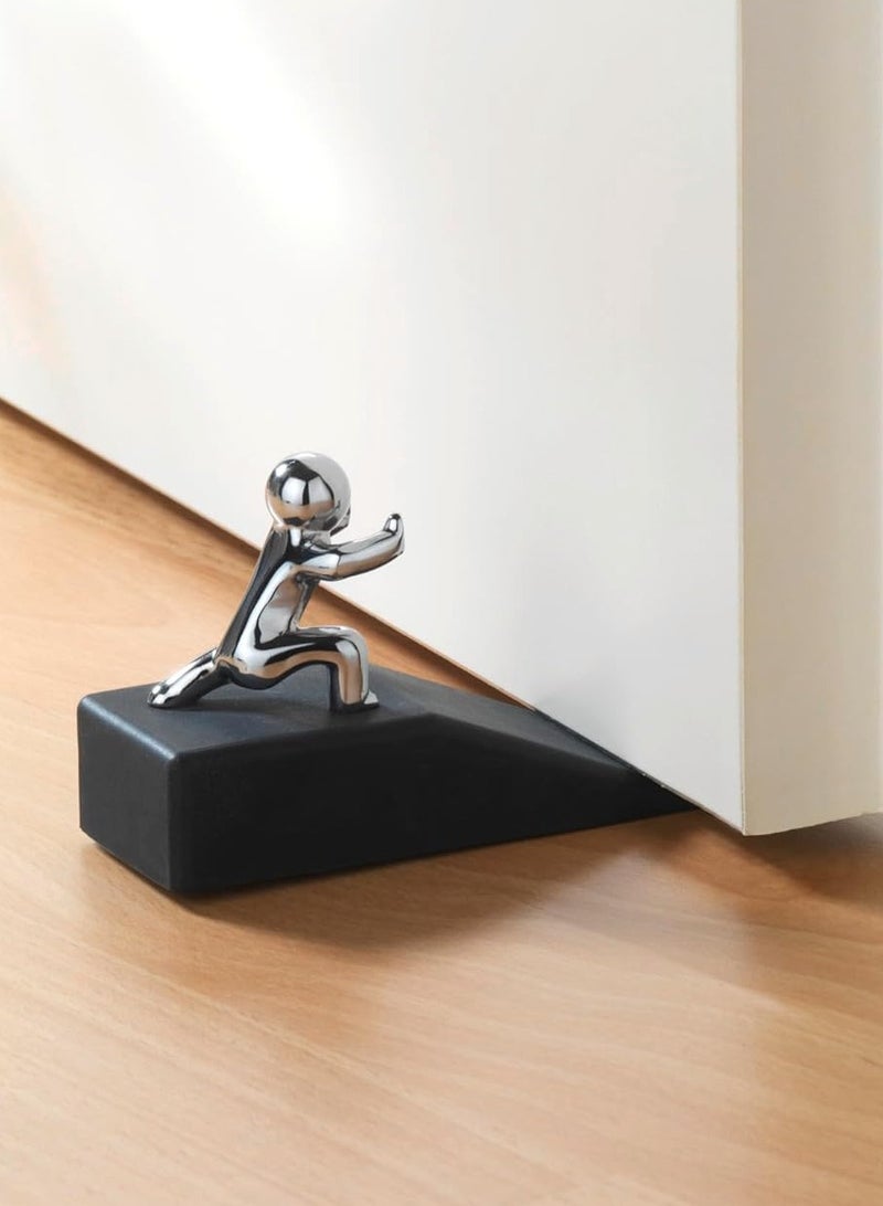 Premium Quality Hercules Doorstop Rubber/Steel, Black/Chrome