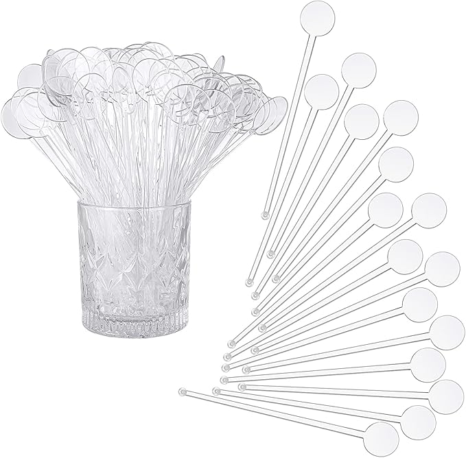 Disposable Plastic Stirring Sticks – Transparent Disc Top Coffee & Beverage Mixing Rods
