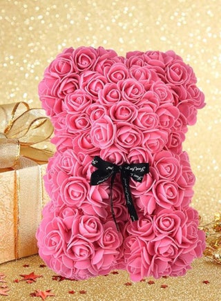 Rose Bear Gift Rose Teddy Bear On Every Rose Bear Flower Bear Perfect for Anniversaries Clear Gift Box Included Pink 10Inch Height