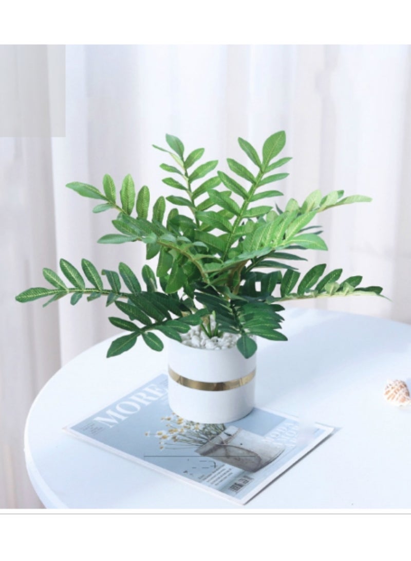 Ceramic Basin Simulation Green Plant Potted Decoration(Spring Feather)