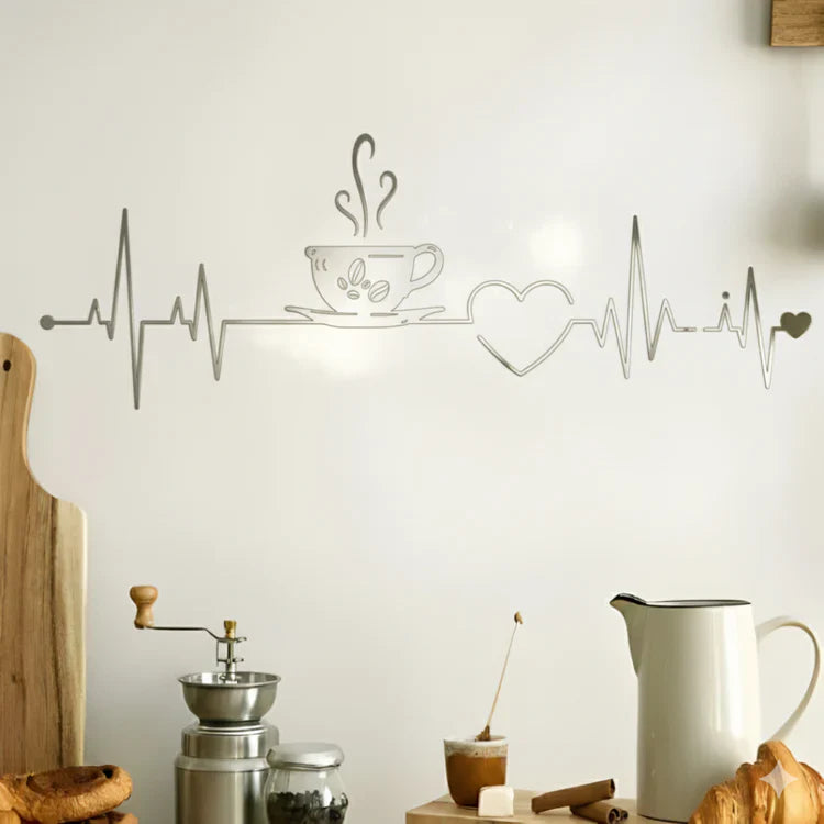 Coffee Cup Heart ECG Acrylic Wall Decal | Beautiful Kitchen Decor for UAE Homes & Restaurants