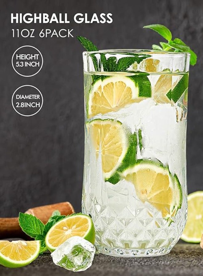 Highball Drinking Glasses Set of 2, Clear Cocktail Glasses, 11 Ounce/325ML Cups, Elegant and Durable Tall Bar Glassware Sets for Water, Juice, Cocktails, Beer, Glass Cups Set with Shockproof Package