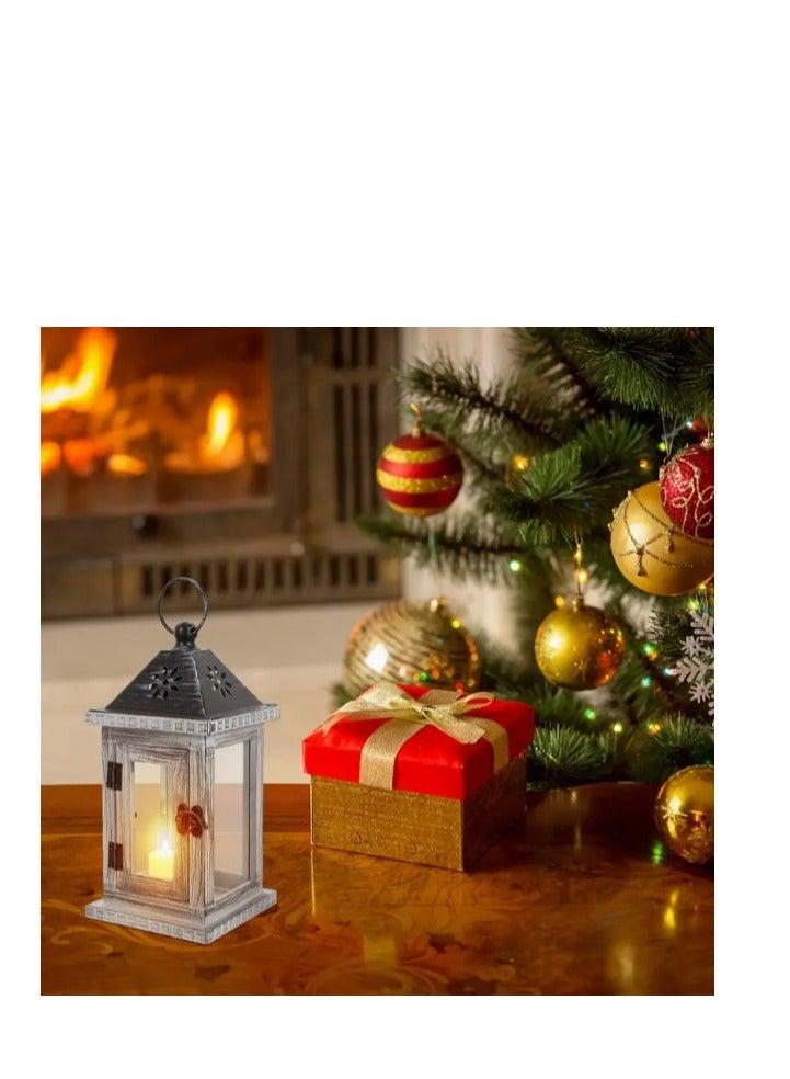 Pack of 1 Vintage Style Decorative Candle Lantern, 10-Inch Metal & Wood Tabletop Lantern, Rubbed Finish, with No Candle Included, for Indoor, Outdoor, Porch,