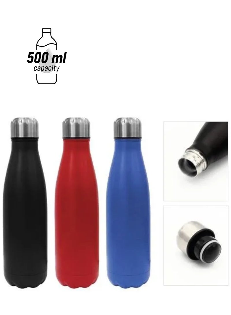 Stainless Steel Vacuum Insulated Water Bottle Cola Shape Bottle Keep 12 Hours Cold & Hot Reusable Metal Leak-Proof Sports Flask Pack Of 2 500ML