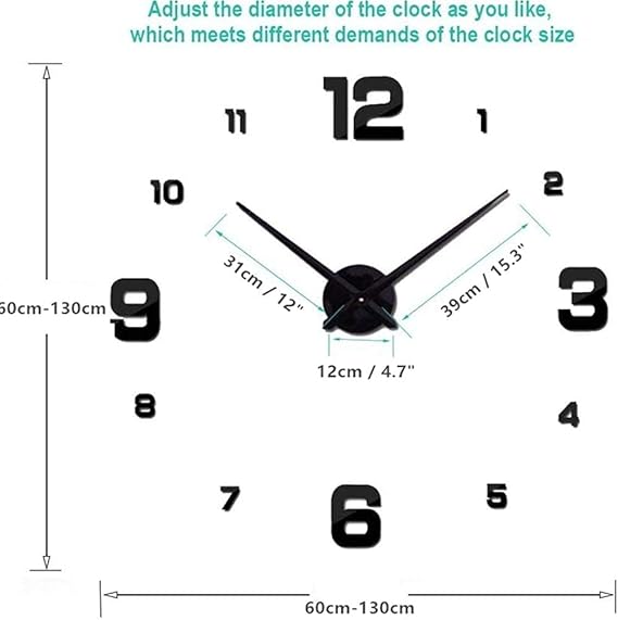 3D Wall Clock, Frameless Wall Clock DIY Wall Decoration, Wall Clock Home Decor