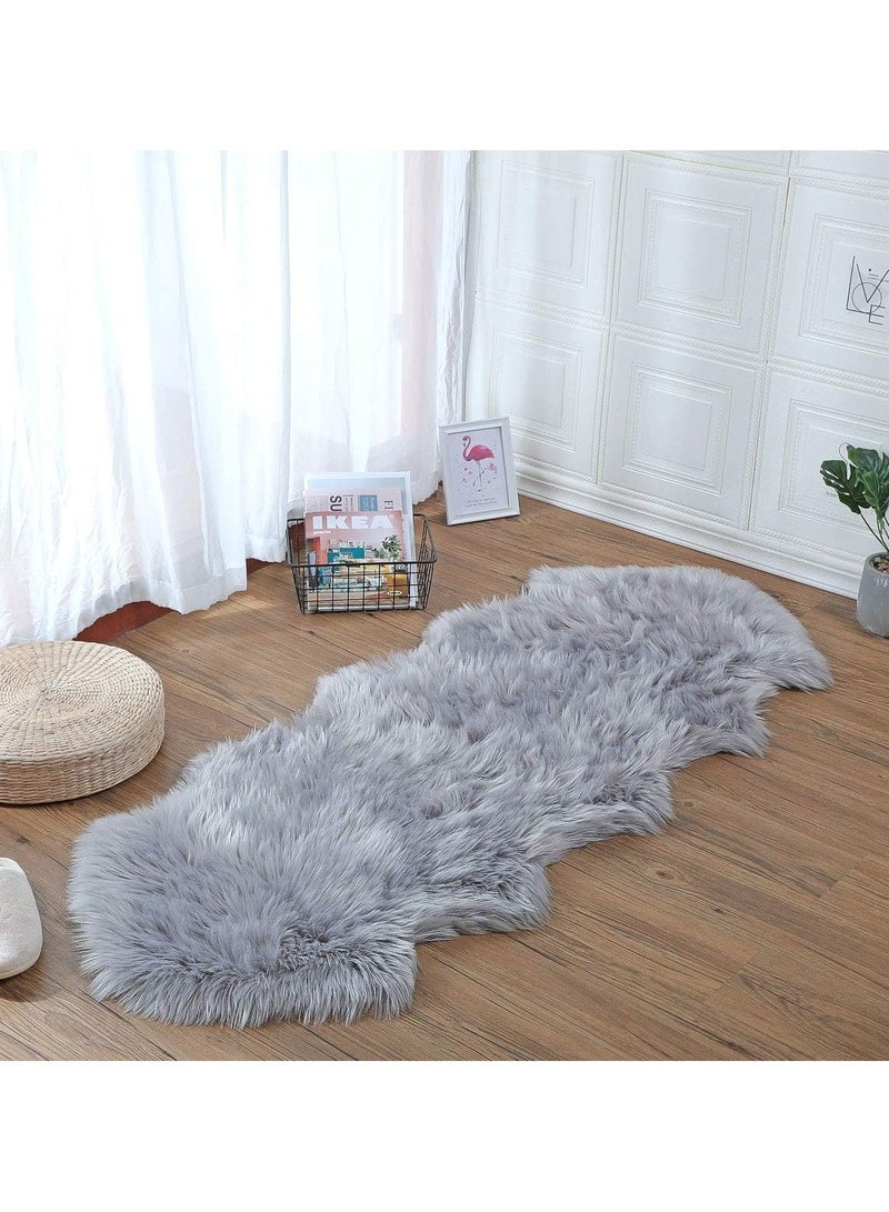 Ultra Soft Faux Sheepskin Fur Rug Grey Fluffy Area Rug Shag Rug Carpets for Bedroom Living Room GREY COLOR 99X50CM
