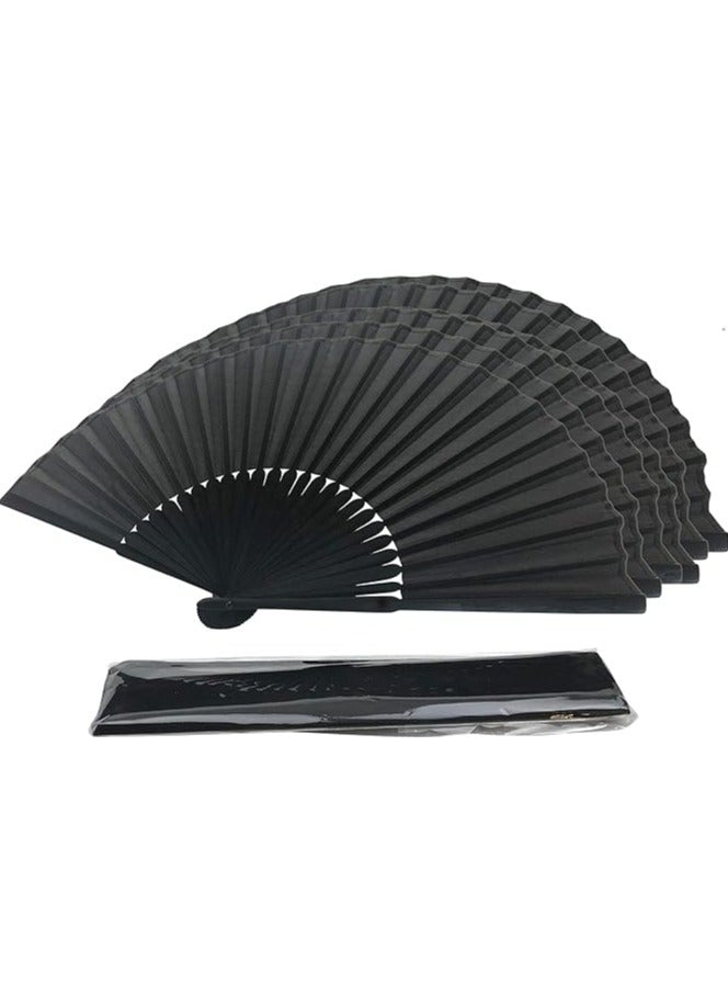 2 Pieces Folding Hand Fan, Black Silk Fabric Bamboo Ribs Hand Held, Chinese Japanese Vintage Silk Fans Fan for Wedding, Dancing, Church, Party, Gift Gift, DIY Creating