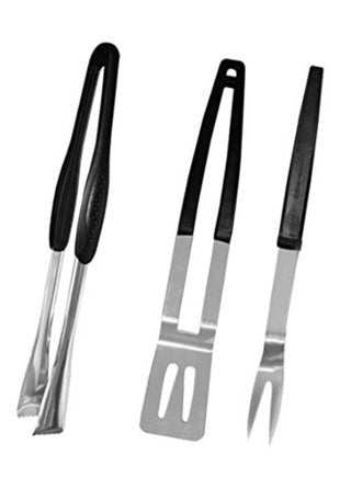 3-Piece BBQ Grill Tool Set Silver/Black