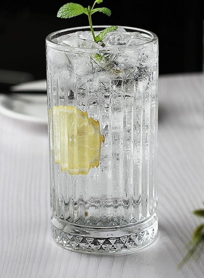 Highball Glasses 14 fl.oz,Set of 2, Lead-free Drinking Glasses with Heavy Base,Premium Collins Tumblers for Water/Juice/ Cocktails/Beverages, Beautiful Striped Look Glassware, Dishwasher Safe