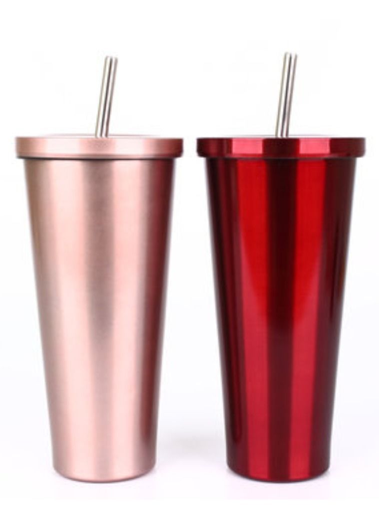 Double Wall Tumbler with Lid and Straw Stainless Steel Insulation Cup Vacuum Thermal Coffee Mug Hot and Cold Travel Mug Leakproof and Car-Friendly Rose Gold 475ML
