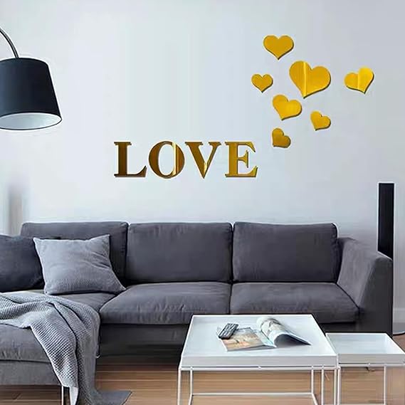 Love & Hearts Acrylic Wall Mirror - Modern Home Decoration [11 pieces]