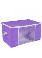 Clothes Storage Bag Foldable Storage Bins for Clothes, Comforters Storage Bags with Reinforced Handle Sturdy Zipper Closet Organizer with Clear Window Purple