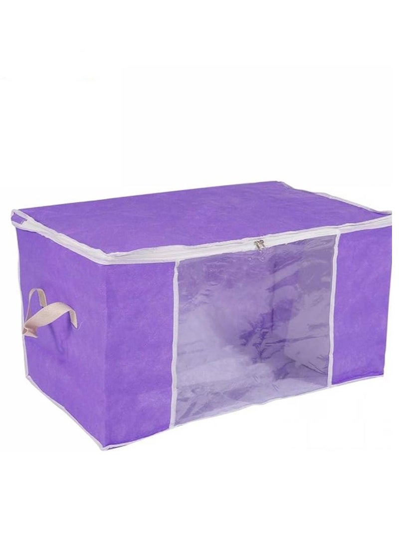 Clothes Storage Bag Foldable Storage Bins for Clothes, Comforters Storage Bags with Reinforced Handle Sturdy Zipper Closet Organizer with Clear Window Purple