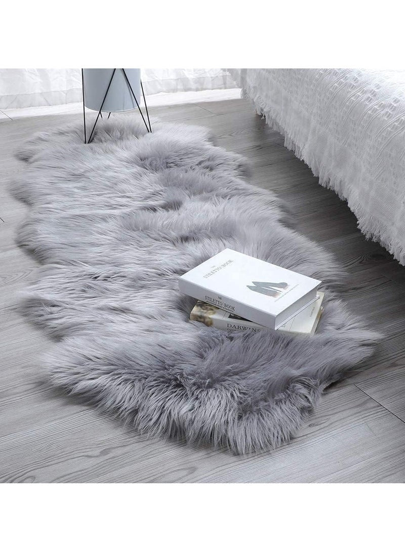 Ultra Soft Faux Sheepskin Fur Rug Grey Fluffy Area Rug Shag Rug Carpets for Bedroom Living Room GREY COLOR 99X50CM