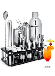 23-Piece Boston Stainless Steel Cocktail Shaker Bartender Kit Silver/Black 750ML 14x10.5x28cm