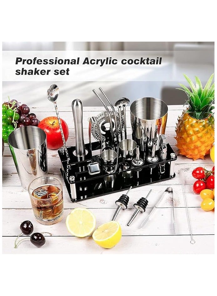 23-Piece Boston Stainless Steel Cocktail Shaker Bartender Kit Silver/Black 750ML 14x10.5x28cm