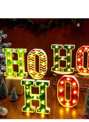 HOHOHO Warm white Letter Christmas Lights - 6pcs Battery-Operated Decorative Sign for Holiday Bedroom & Home Indoor Festivities, AA Batteries Not Included