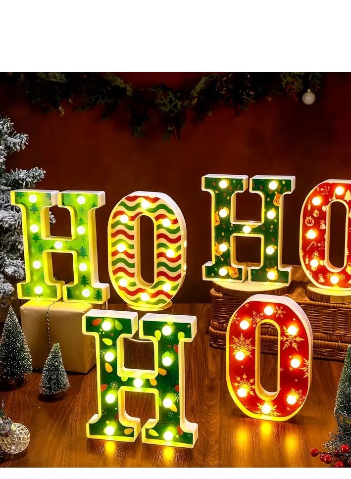 HOHOHO Warm white Letter Christmas Lights - 6pcs Battery-Operated Decorative Sign for Holiday Bedroom & Home Indoor Festivities, AA Batteries Not Included