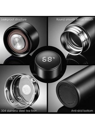 "Intelligent Temperature Display Vacuum Insulated Water Bottle - 500ml White, Keeps Your Drink at the Perfect Temperature"
