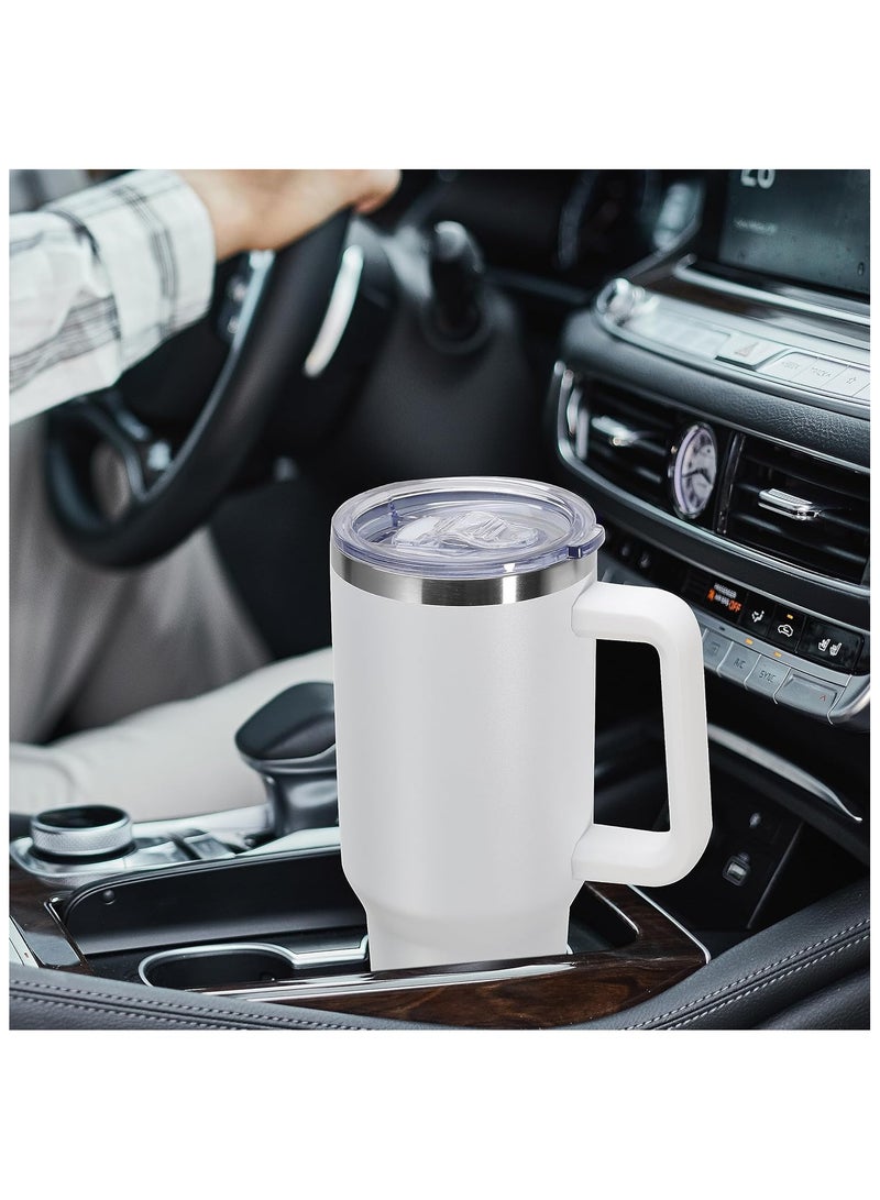 " Travel Mug with Handle and Straw - Stainless Steel, Leak-Proof, Vacuum Insulated Coffee Mug with Lid for Hot & Cold Beverages"