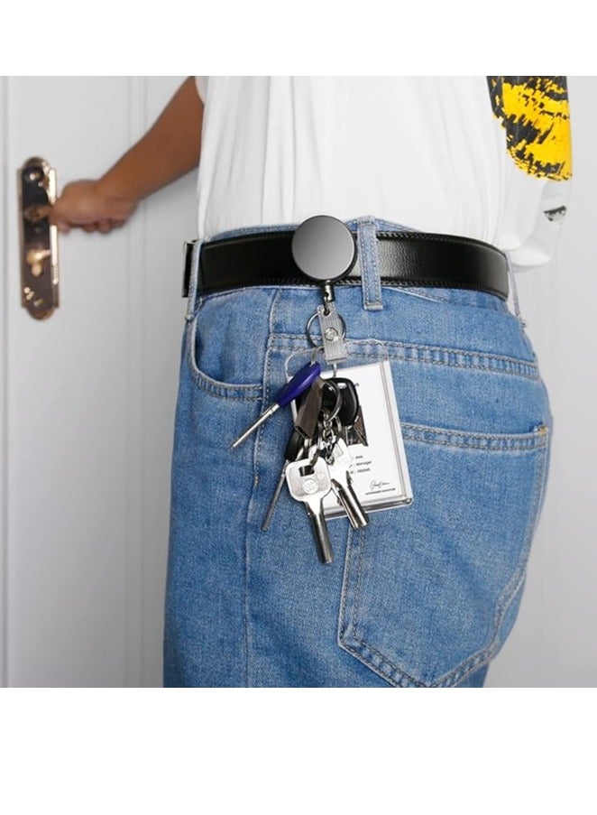 2 Pcs Heavy Duty Retractable Badge Holder Reel, Metal ID Badge Holder with Belt Clip Key Ring for Name Card Keychain
