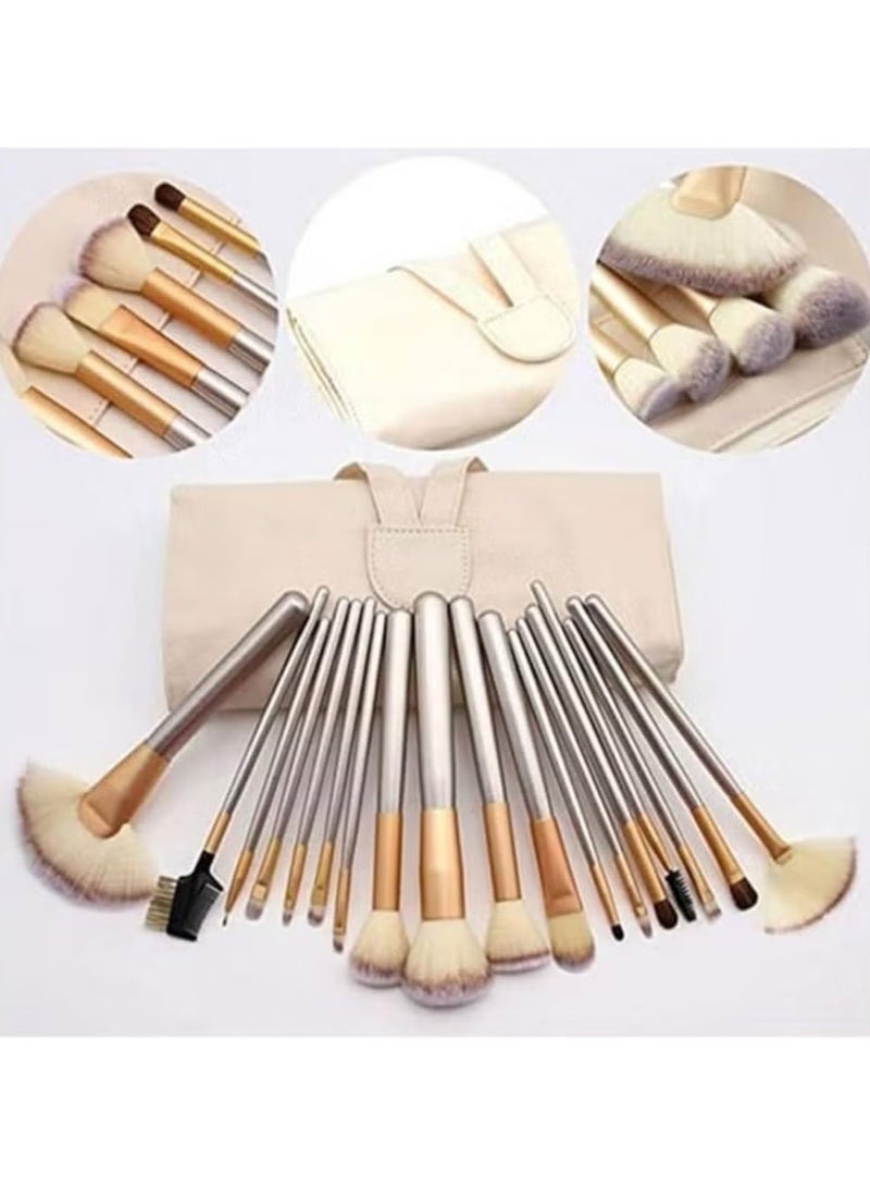 18-Piece Premium Makeup Brush Set with Elegant Gold Handles & Storage Bag