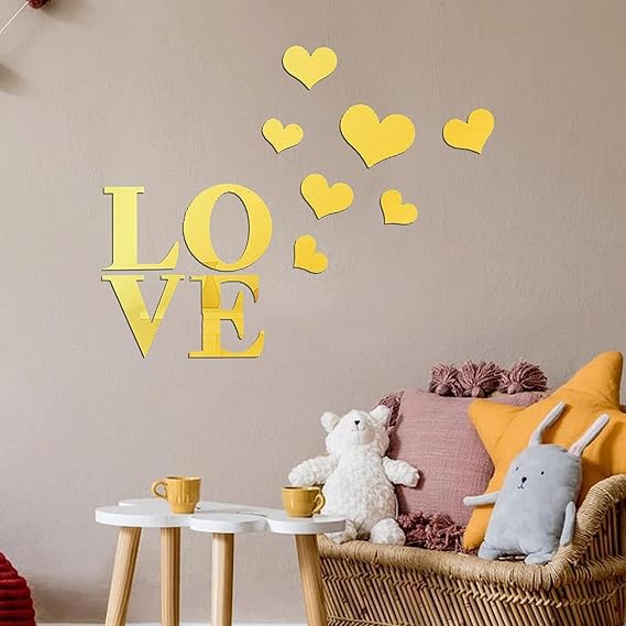 Love & Hearts Acrylic Wall Mirror - Modern Home Decoration [11 pieces]