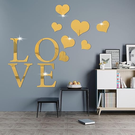 Love & Hearts Acrylic Wall Mirror - Modern Home Decoration [11 pieces]