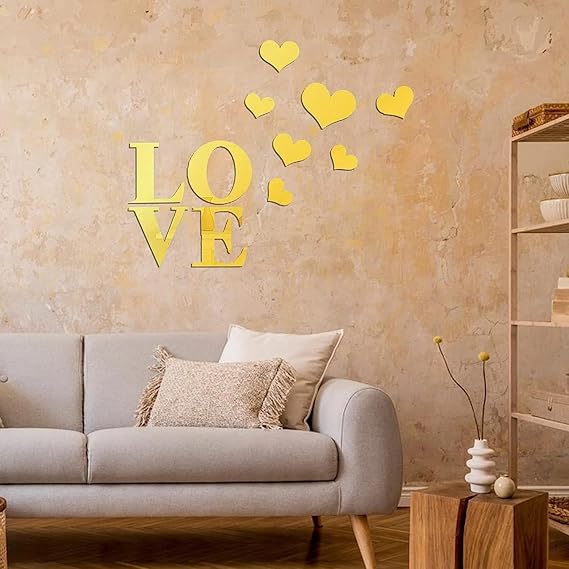 Love & Hearts Acrylic Wall Mirror - Modern Home Decoration [11 pieces]