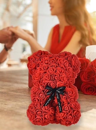 Rose Bear Gift Rose Teddy Bear On Every Rose Bear Flower Bear Perfect for Anniversaries Clear Gift Box Included Red 10Inch Height